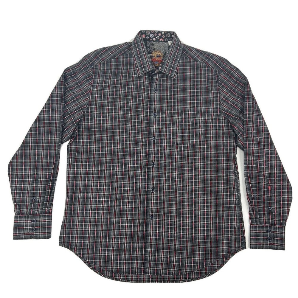 Robert Graham Shirt Men's L‎ Black White Plaid Long Sleeve Button Down Flip Cuff